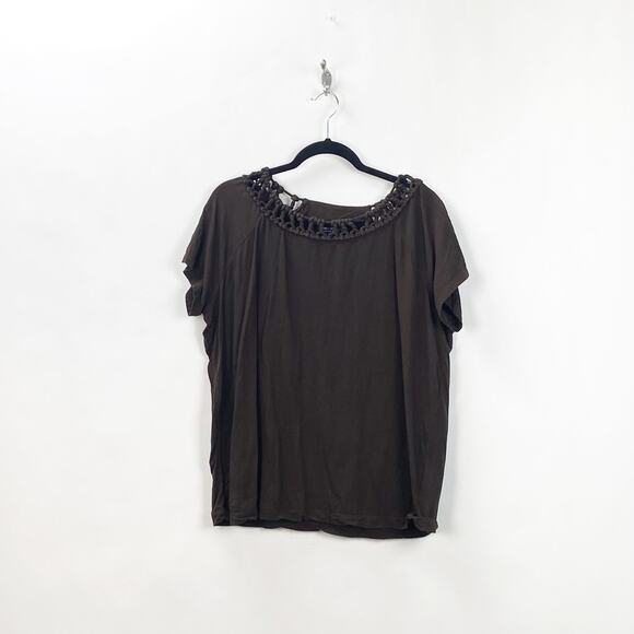 2/$30 2/$30 Jones New York 1X Plus Brown Knit Collar Tee Top - Picture 1 of 8